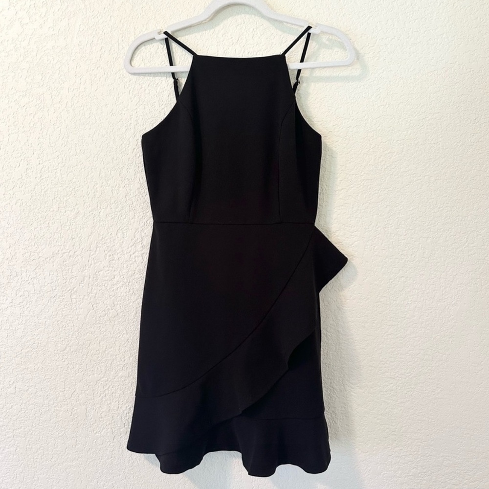 Lulus Black Ruffle Bodycon Mini Dress – Halter Neck Cocktail Style – Size Small